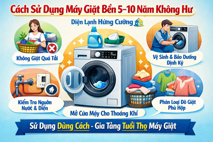 Cách sử dụng máy giặt bền 5–10 năm không hư