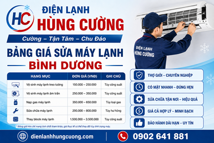 Bảng Giá Sửa Máy Lạnh Bình Dương