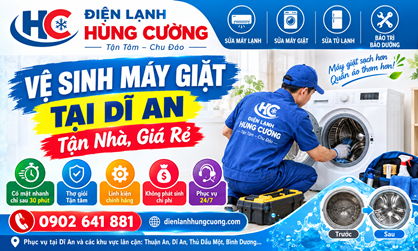 VỆ SINH MÁY GIẶT TẠI DĨ AN: TẬN NHÀ, GIÁ RẺ, SẠCH 99%